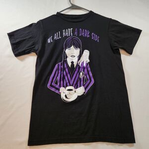 Wednesday Addams & Thing Juniors T-Shirt Size Small Black & Purple Short Sleeve
